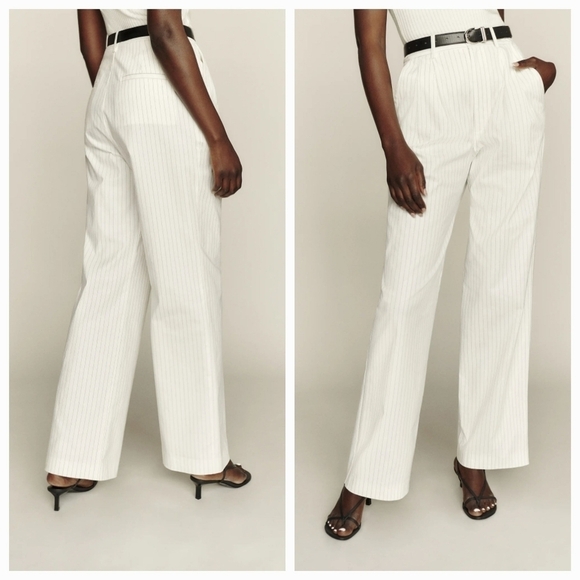 Reformation Oren Pant in White Stripe size 0 NWT - Picture 2 of 11
